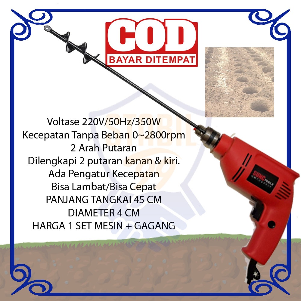 Mesin Bor Listrik Penggali Tanah Taman Pembuat Lobang Tanam Auger Spiral Drill Head Biopori