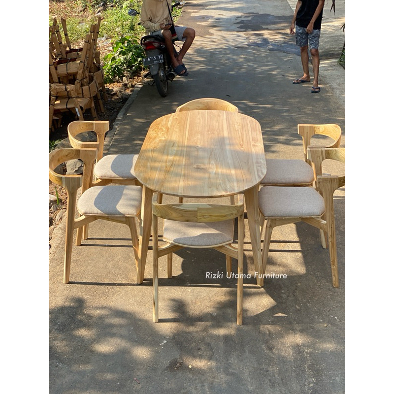 Set Meja Makan Dining Table Kayu Jati Kursi 6 / Set Meja Makan Kayu Jati / Meja Makan Kayu / Meja Ma
