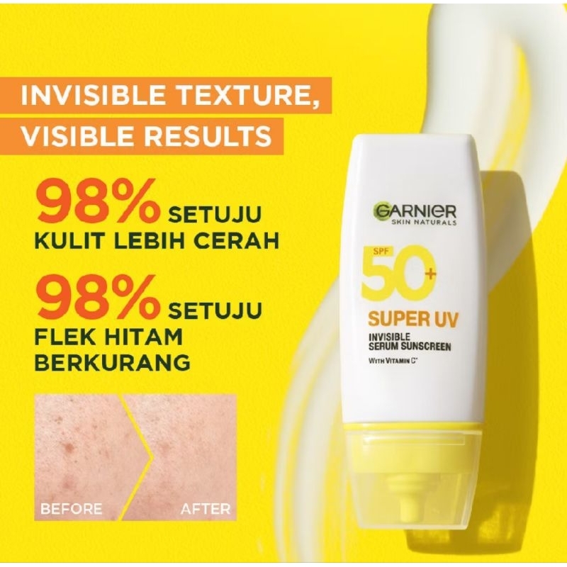 [Ready Stok] Garnier Super UV Invisible Serum Sunscreen SPF 50+ PA++++ 15 ml dengan Vitamin C