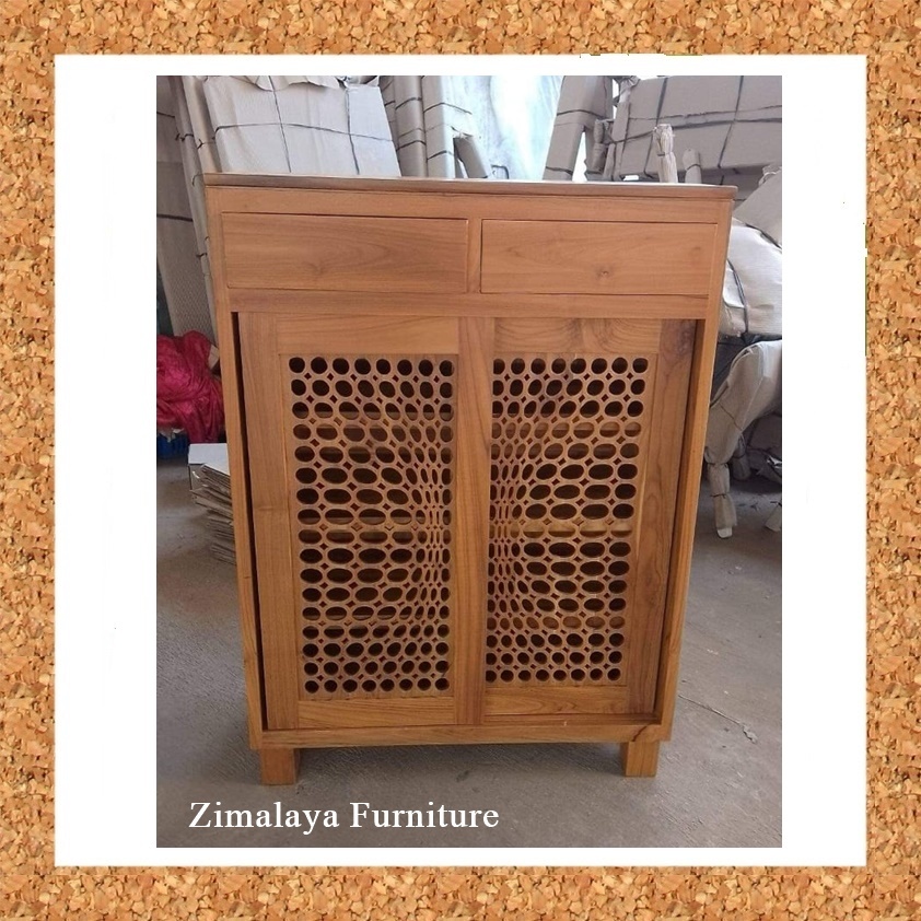 Rak Sepatu Kayu Jati Lemari Sepatu Pintu Sliding Rak Sepatu Tertutup Almari Rak Sepatu