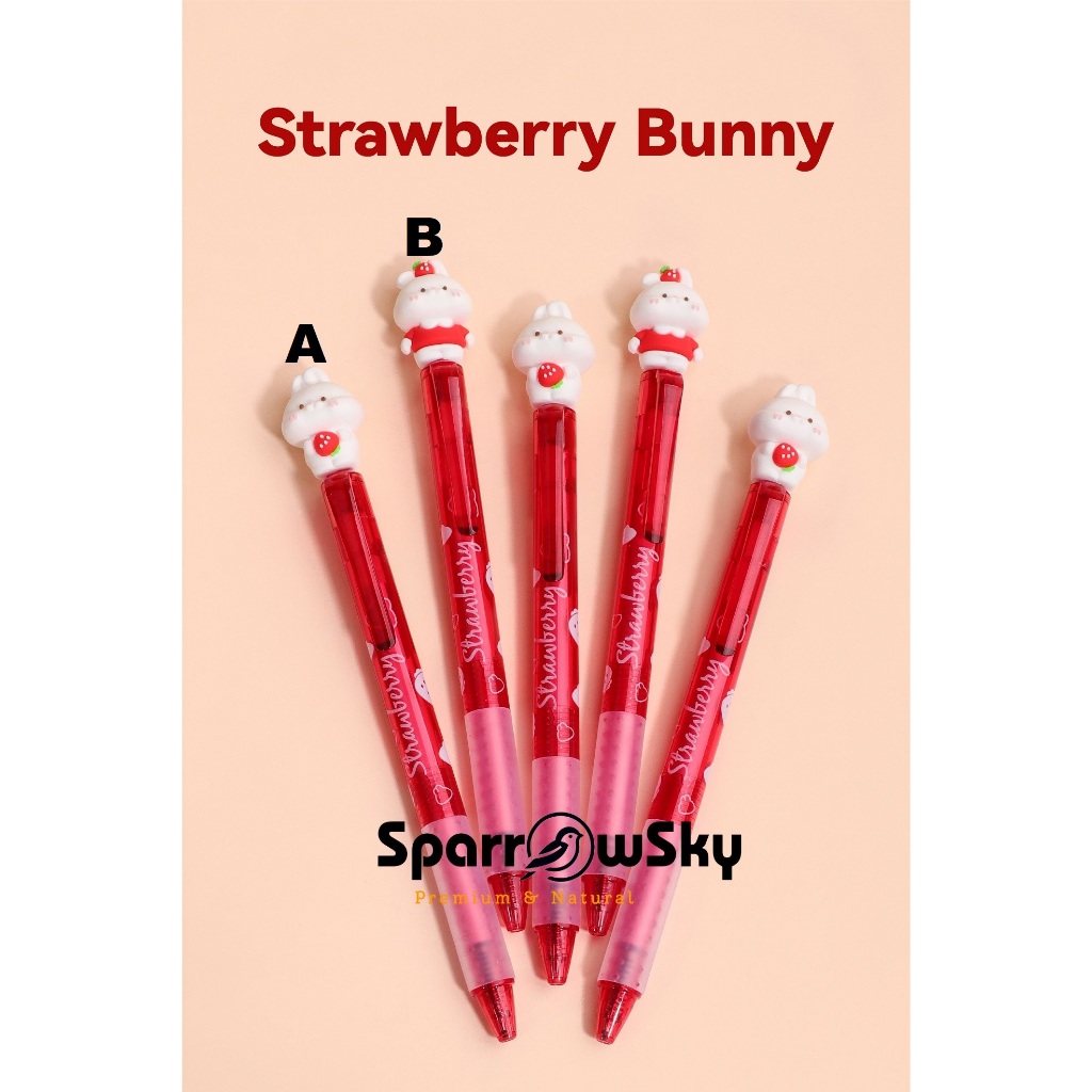 

SPARROW Eraseable Pen Silikon / Pen bisa dihapus Karakter Lucu Cantik STARWBERRY RABBIT (7050)