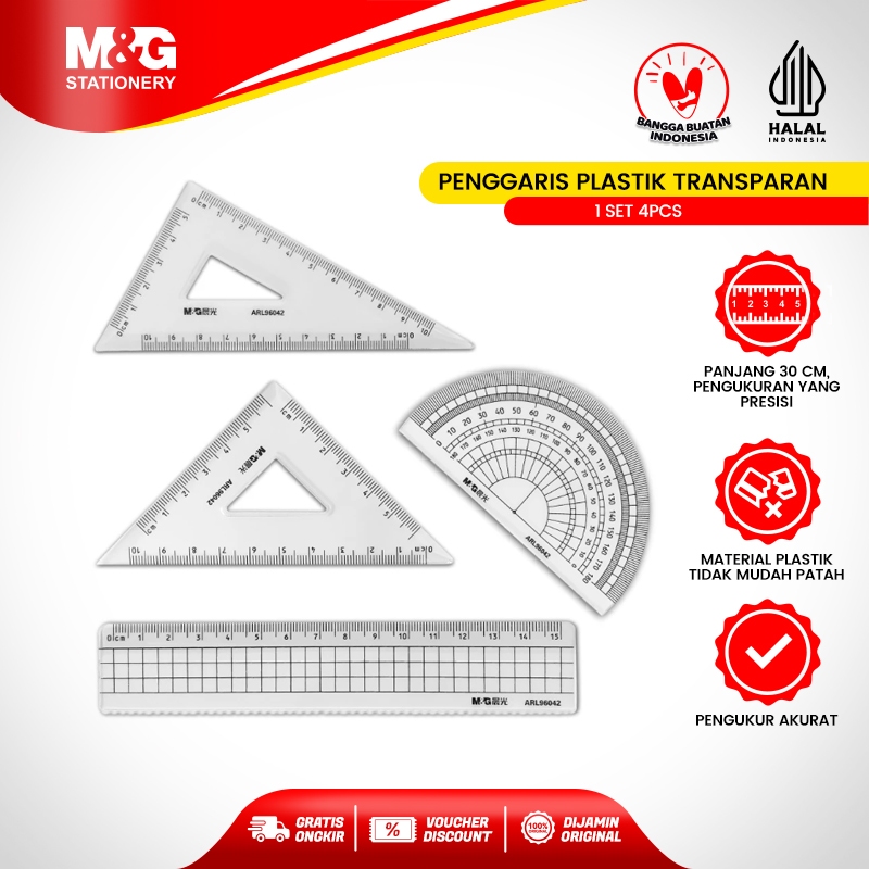 

M&G Penggaris Plastik Transparat Set 4pcs Cocok Untuk Sekolah Desain Praktis Pengukuran Presisi Anti Pecah Ruler Akurat Ringan Digunakan