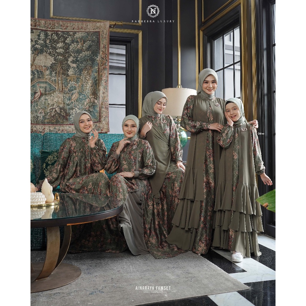 BAJU GAMIS DRESS AINARAYA STYLE 02 OLIVE BY NADHEERA RAYON BABY DOLL PREMIUM