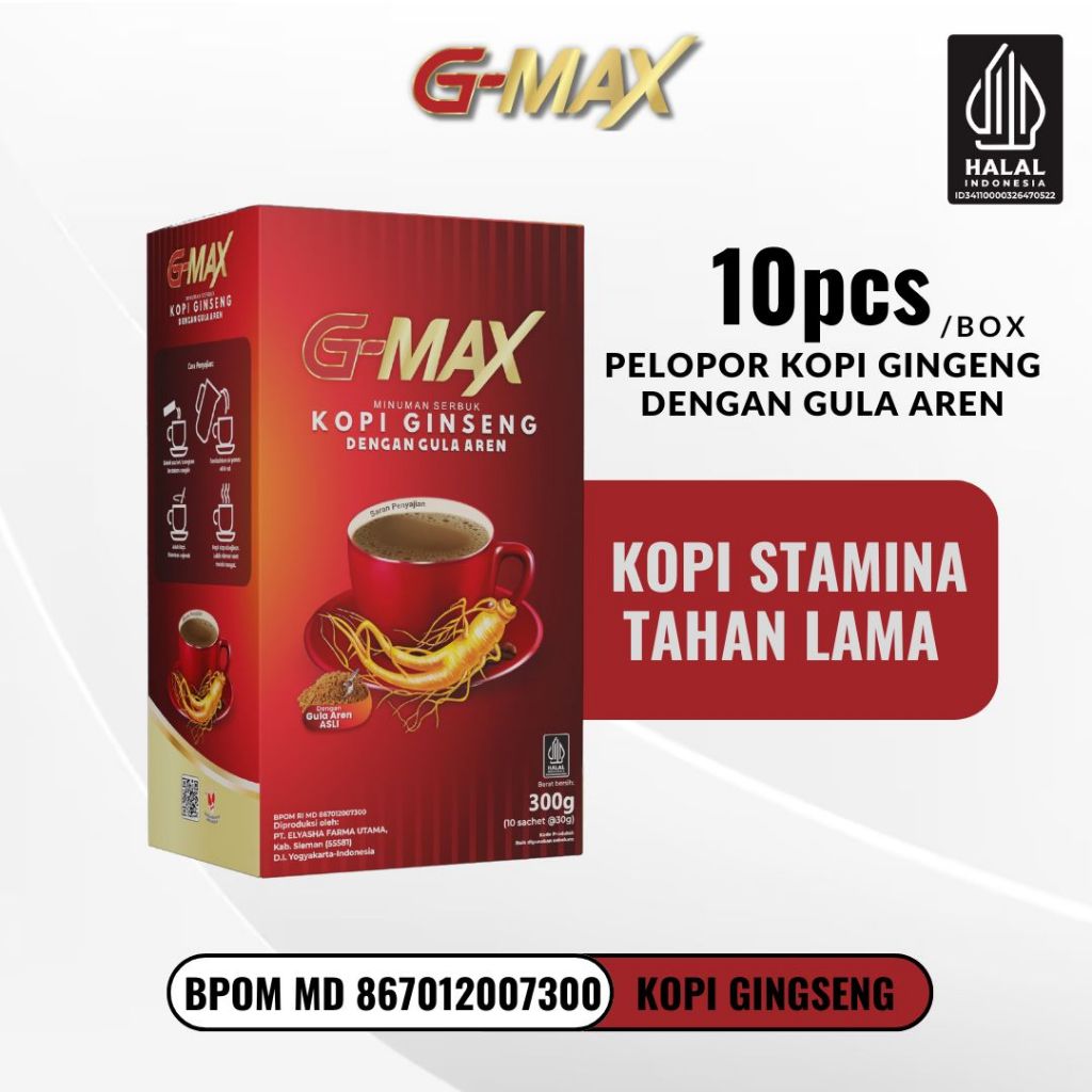 

G-MAX Kopi Ginseng Stamina Pria Bikin Tegak 2 jam Kopi Pria untuk Tahan Lama 1 Box Isi 10 Sachet Original BPOM