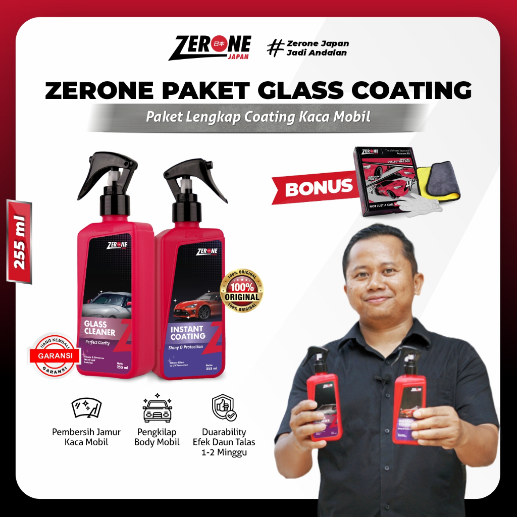 Pembersih Jamur Kaca Mobil Instan Coating Zerone Japan Paket Glass Coating