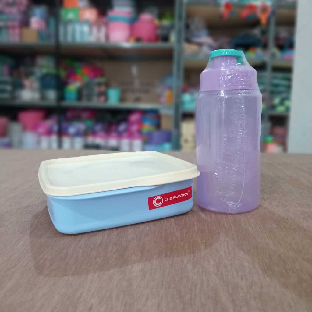 PROMO GILA  Tempat Makan Clio Kyoto Lunch Box Kotak +BOTOL MINUM PLASTIK / BOTOL MINUM 350 ML by fae