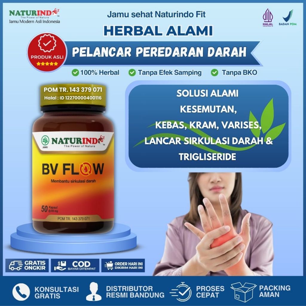 Obat Herbal Melancarkan Peredaran Darah Kesemutan Kebas Kram Kaki Tangan Varises BV FLOW Naturindo
