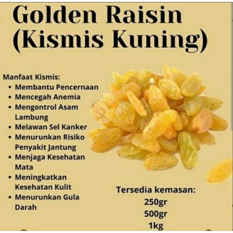 

KISMIS ARAB PREMIUM || GOLDEN RAISIN || KISMIS MANIS ASAM ||KISMIS 1KG || KISMIS 500GR || KISMIS 250GR