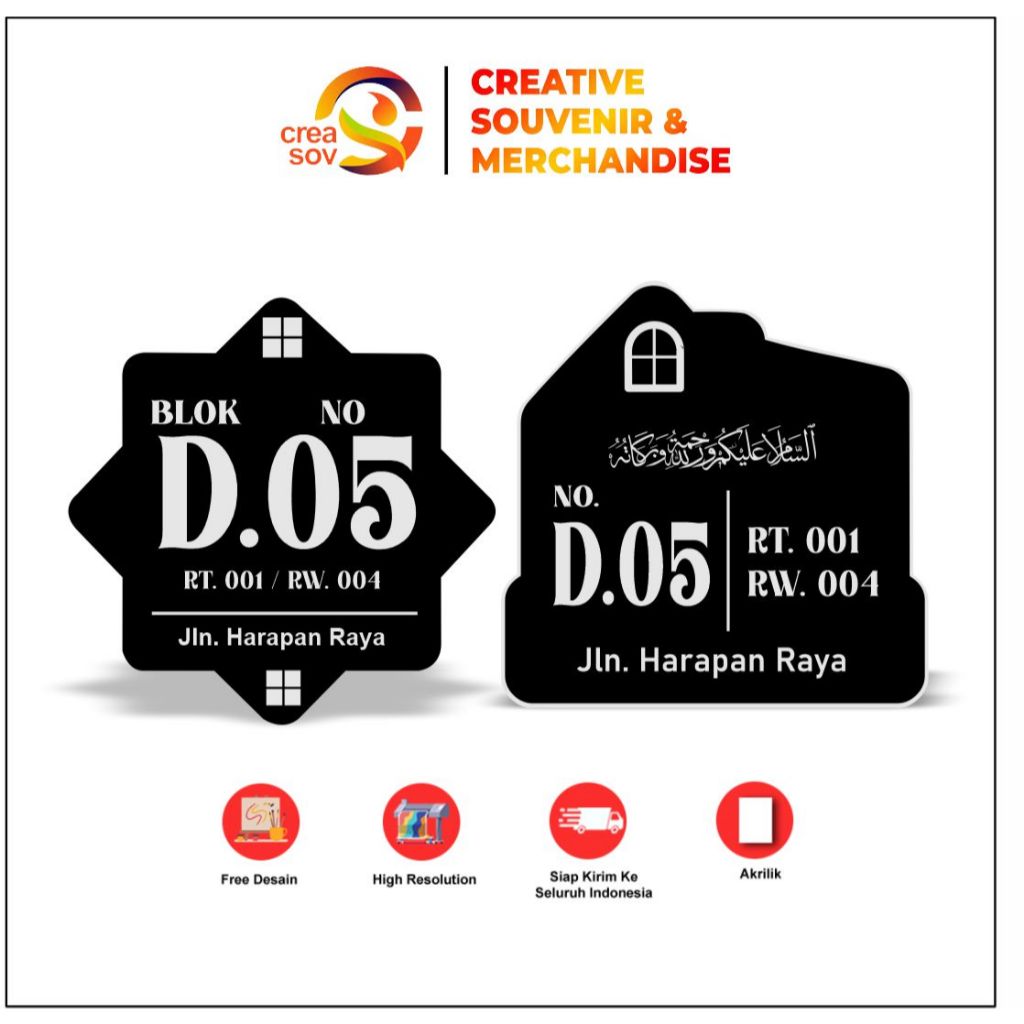 Creasov – Papan Gravoply Costum Nomor Rumah Papan Termurah Acrylic Aesthetic Minimalis