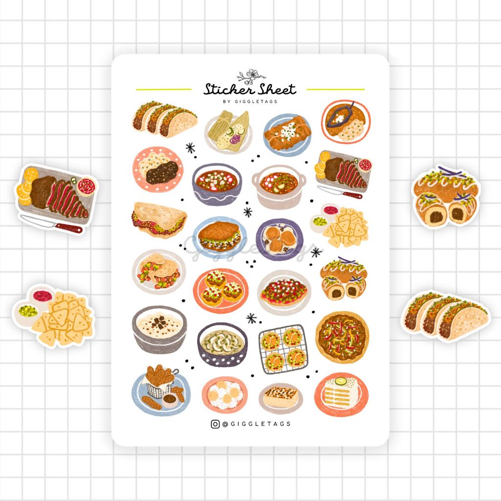 

Mexican Food Sticker Sheet | Aesthetic Sticker | Sticker Sheet Pack | Planner Sticker