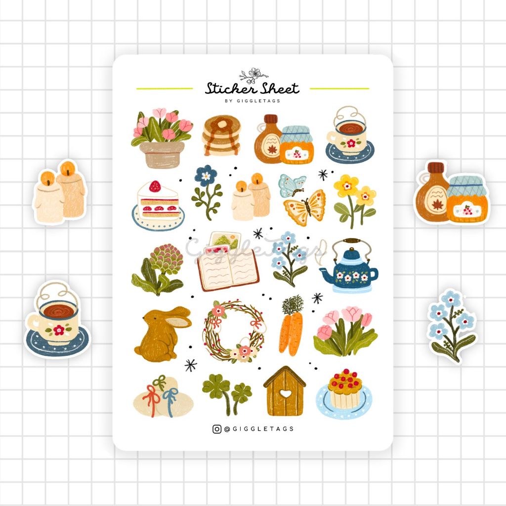 

Cottagecore Spring Stickers Sheet | Aesthetic Sticker | Sticker Sheet Pack | Planner Sticker