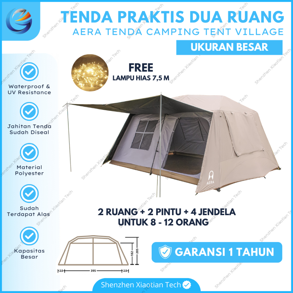 Tenda Camping Tent Village Besar 8-12 Orang Waterproof | Tenda Camping Keluarga Semi Otomatis | Tend