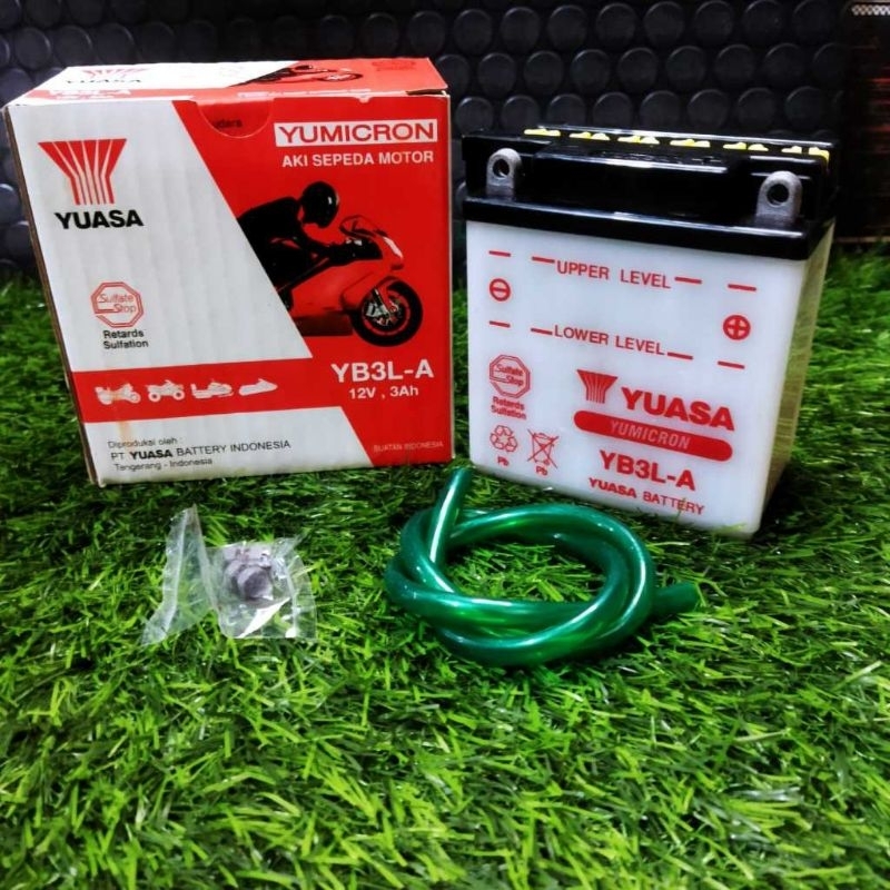 BATRAI MOTOR YUASA YB3L-A RX KING NINJA SATRIA AKI BASAH YUASA TANPA AIR AKI
