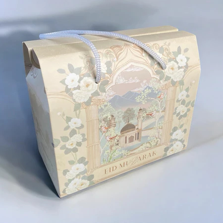 

gable box eid mubarak motif mountain breeze dus tenteng premium handle tali putih size 18x9x11 cm
