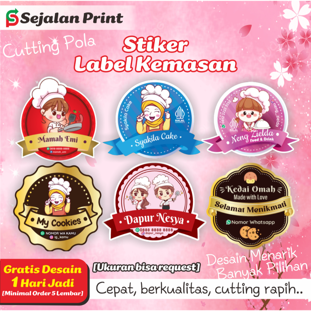 

Stiker Label Custom Kemasan Cutting Pola Gratis Desain / Stiker Logo Makanan / Stiker Logo Minuman