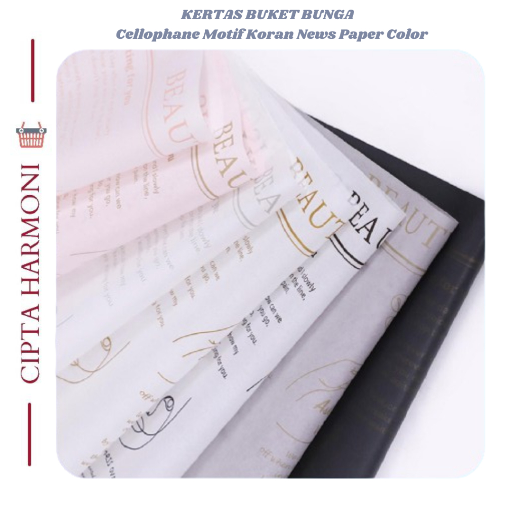 

20 LEMBAR Flower Wrapping Paper Cellophane Kertas Buket Motif Koran News Paper Color Florist KB095