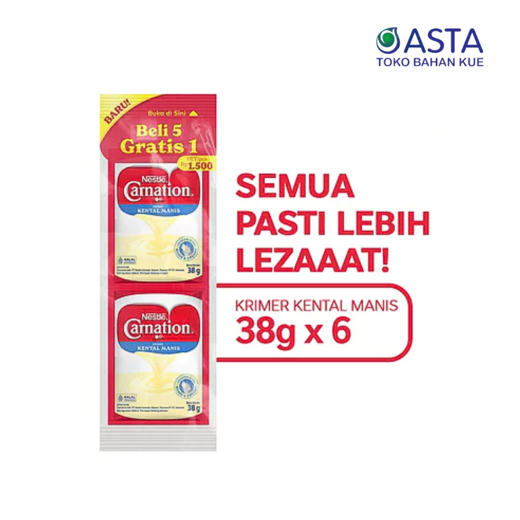 

Carnation Krimer Kental Manis Renceng ( isi 6 Sachet / 5 Gratis 1 )