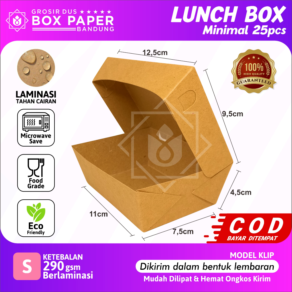 Lunch Box Size S 290gsm Kotak Makan Kertas Paper Box Kraft Dus Makanan Dimsum Takoyaki Snack Grosir