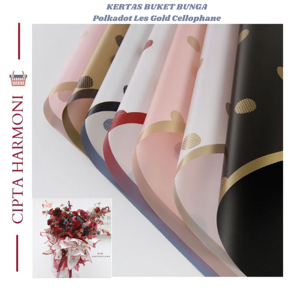 

20 LEMBAR Kertas Buket Bunga Polkadot Les Gold Cellophane Flower Wrapping Paper KB099