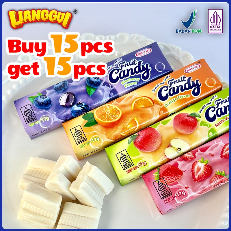 

【Dapat 30pcs】【HALAL】Lianggui Fruit Candy, cemilan permen lezat kaya akan rasa buah, segar dan manis, sekali coba rasanya nempel terus di mulut. Nikmati momen kebahagiaan bersama keluarga dan teman-teman!