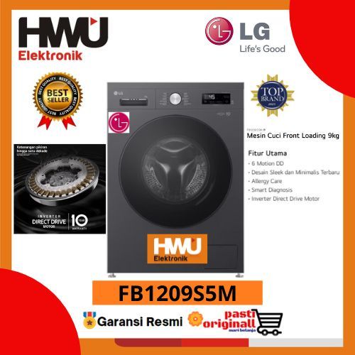 Mesin Cuci LG FB1209S5M Front Loading 9 Kg - Hitam, Putih