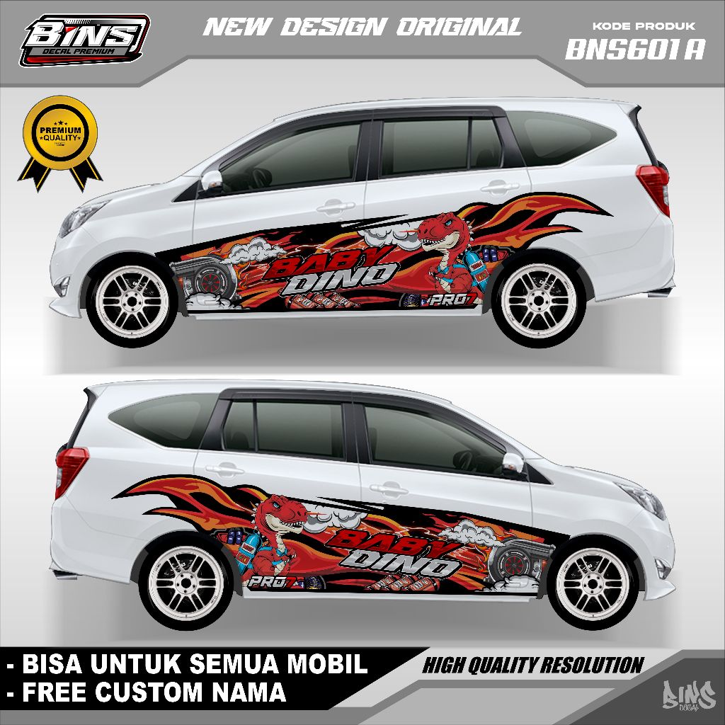 BNS601-DECAL STIKER MOBIL TERBARU SIGRA CALYA XENIA AVANZA GAMBAR DINO TURBO FREE TULIS NAMA