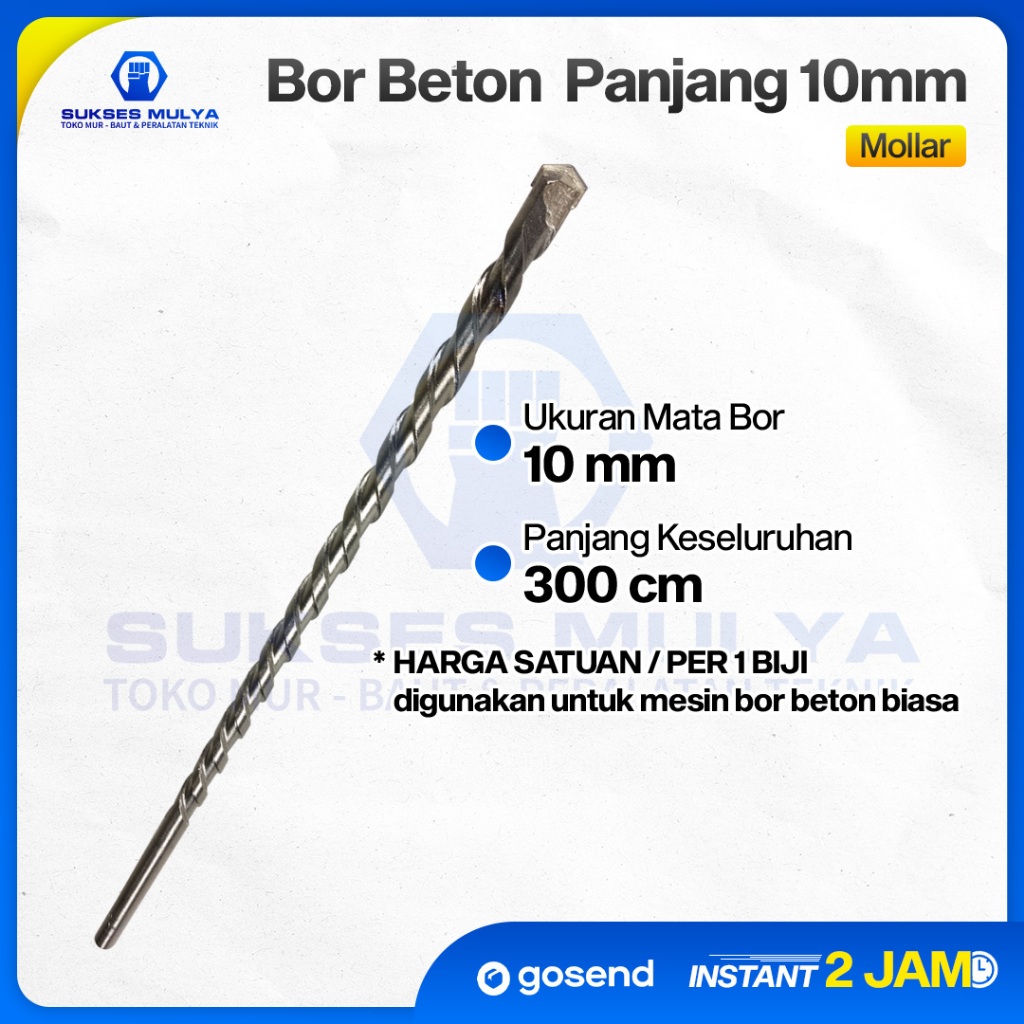 Mata Bor Beton Panjang 300mm x 10mm / Mata Bor Beton Mollar 10 x 300