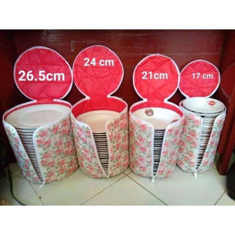 Tas Piring Busa Motif Bunga_Ukuran Diameter Mangkok dan Piring
