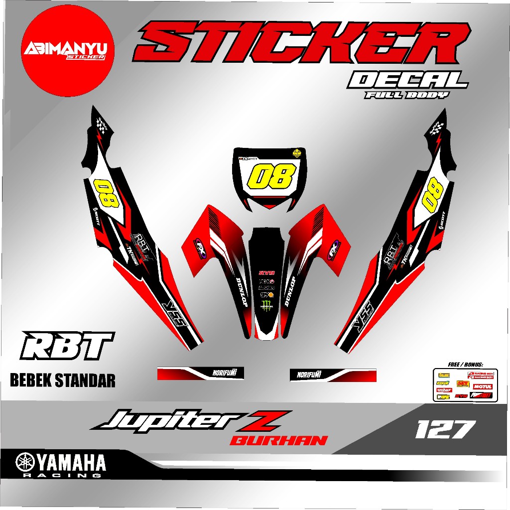 DECAL STICKER FULL BODY MOTOR RBT JUPITER Z BURHAN RBT BEBEK MODIF SUPERMOTO NEW TERBARU RBT ABM 127
