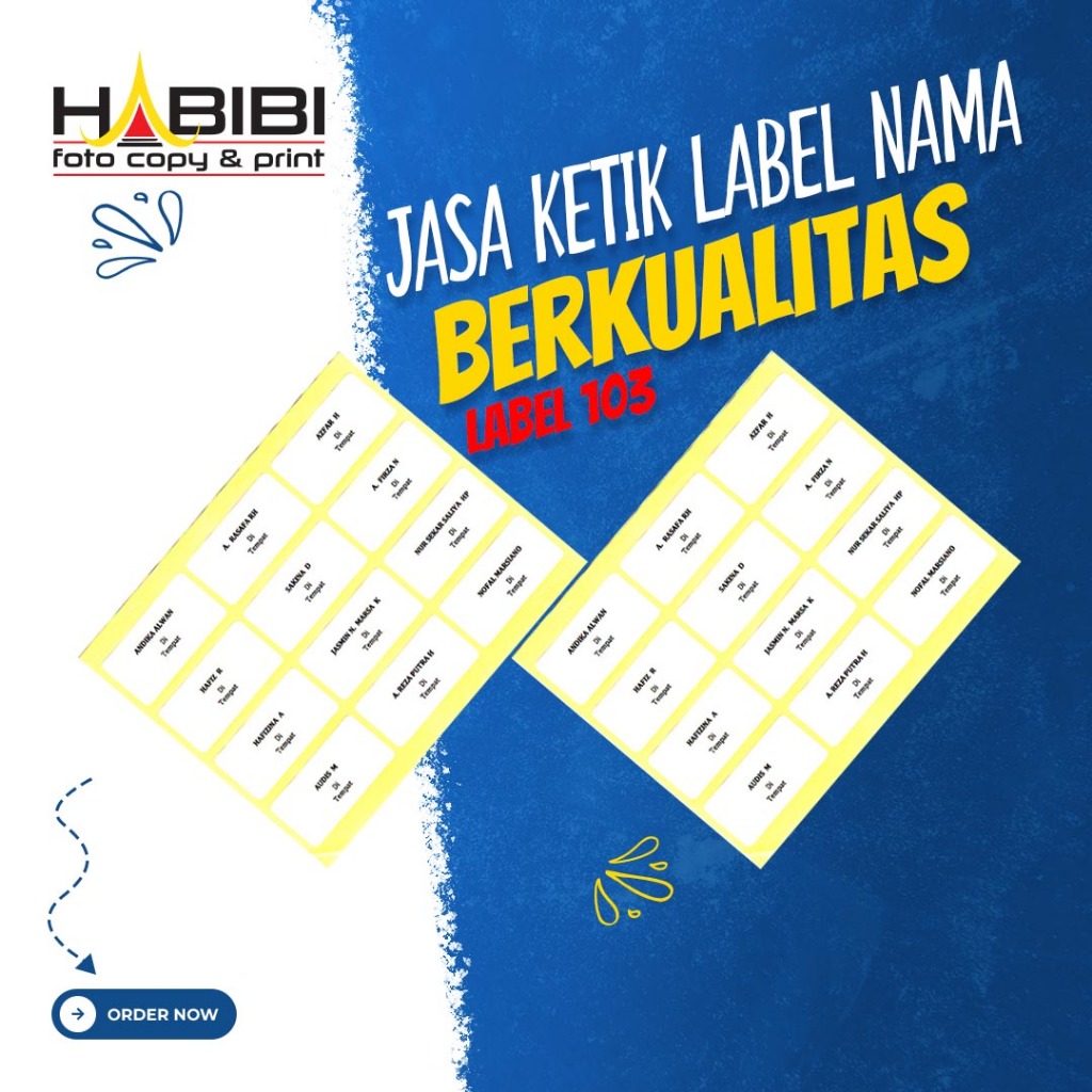 

JASA KETIK LABEL NAMA NO.103 HARGA PER LABEL