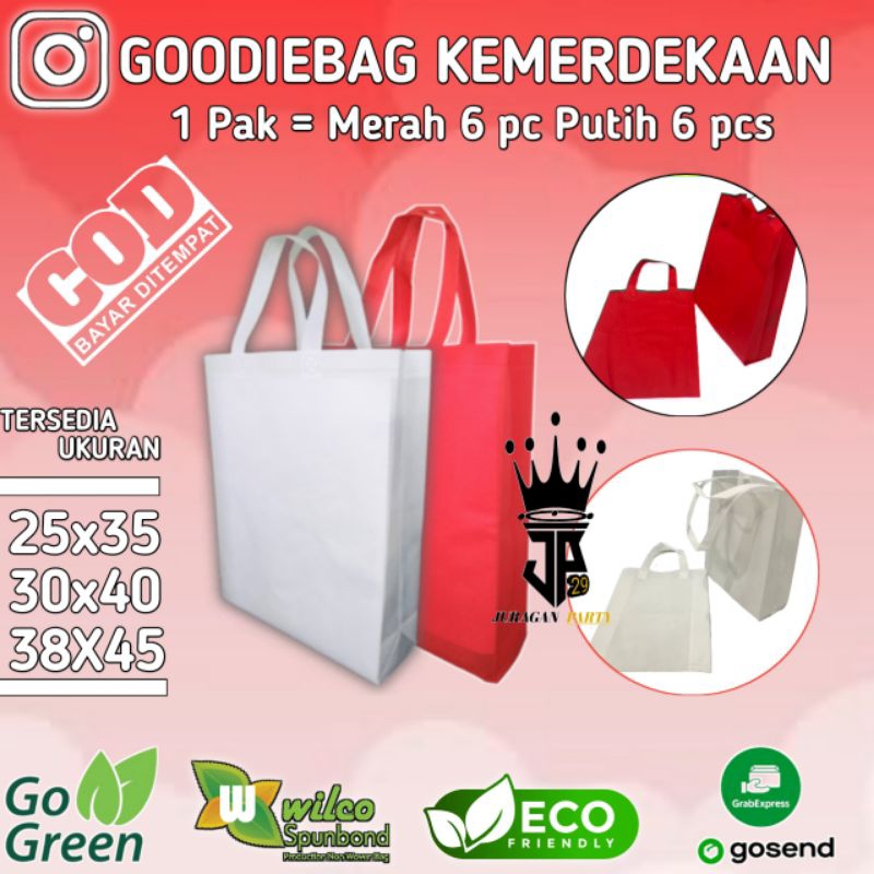 

(isi 12 pcs) GoodieBag polos Spunbond Merah Putih,Tas Tenteng Spundnond polos murah, GoodieBag polos, Spunbond