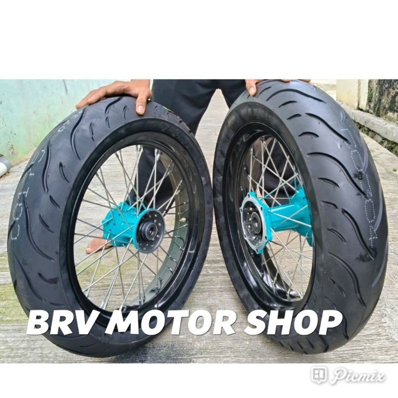 Wheelset Ban Velg Wr 155/ Velg SuperMoto Yamaha Wr 300+350+17 Tromol Ori Ban Tubles