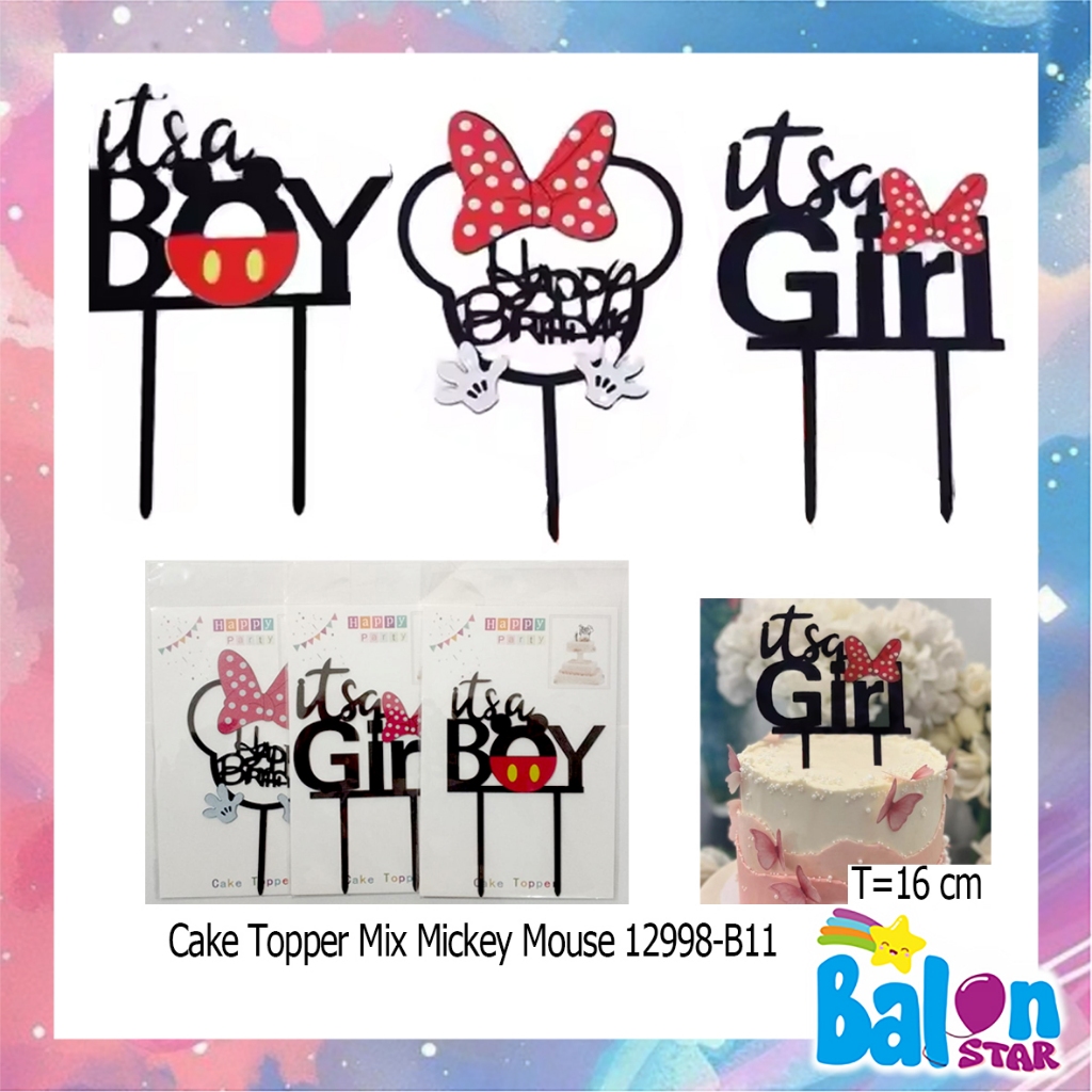 (1Pcs) Cake Topper Mix Mickey Mouse, cake topper HBD, tusukan kue ultah, hiasan kue ulangtahun