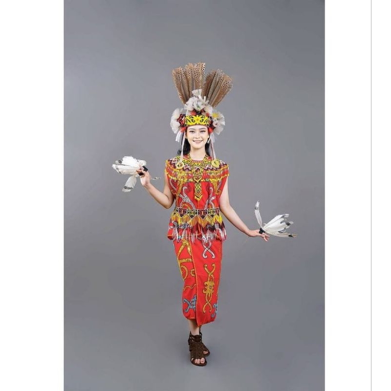 PAKAIAN TRADISIONAL ADAT DAYAK//BAJU ADAT DAYAK KALIMANTAN CEWE SMA / SET BAJU ADAT DAYAK KALIMANTAN