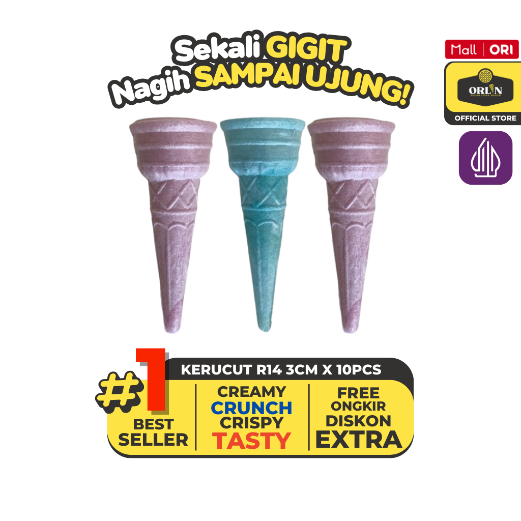 

ORLIN Kerucut Cone Tawar Diameter 4cm x 10cm isi 20 pcs Sekali Gigit, Nagih Sampai Ujung