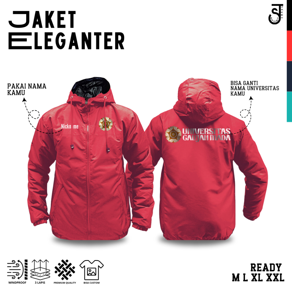 JAKET UGM ELEGANTER CUSTOM UNIVERSITAS GADJAH MADA TERBARU TAHAN ANGIN GRATIS NAMA SEMI WF
