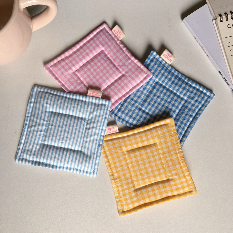 Gingham coaster / tatakan gelas kain / kotak kotak salur aesthetic