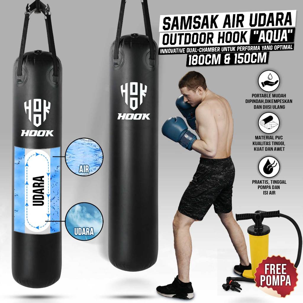 Samsak Air Udara 180cm Hook Sansak Muay Thai Samsak Tinju Gantung Hook Sandsack Silat Sarung Samsak 