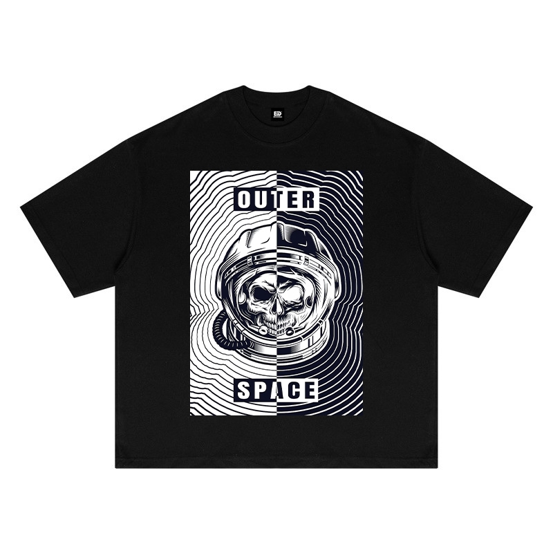 Kaos Hitam OUTER SPACE - Desain Astronot Skull Retro Futuristik Streetwear Keren