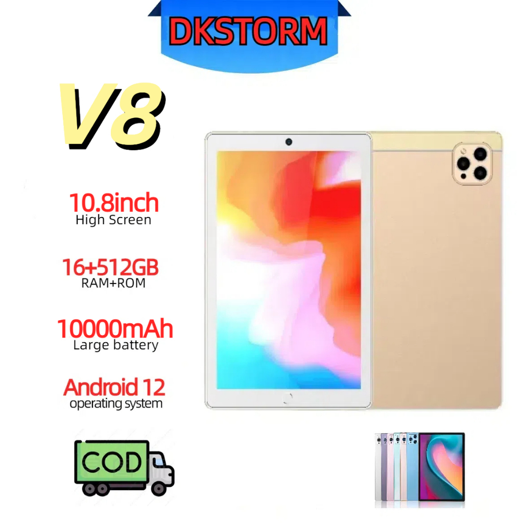 Tablet V8 10,8 inci 16GB+512GB 10000mAh 5G Android tablet pembelajaran bayar di tempat