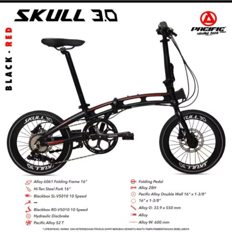 Sepeda lipat 20 Inch Pacific Folding Skull 3.0
