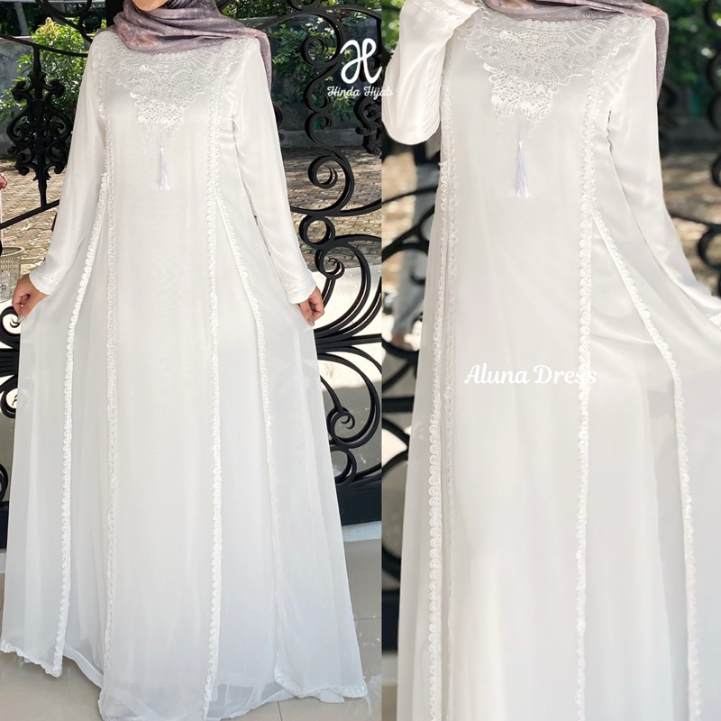 Hinda Hijab - Aluna Dress, Afiya Dress, Zahra Dress, Zahira Dress-Abaya Putih Gamis Putih Dress Puti