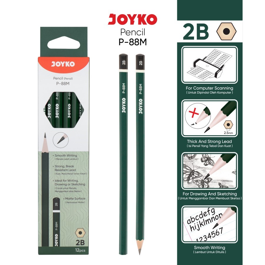 

1Pack Pensil Joyko 2B Original Ecer Alat Tulis Komputer /Ujian /sketsa pensil Isi 12Pc