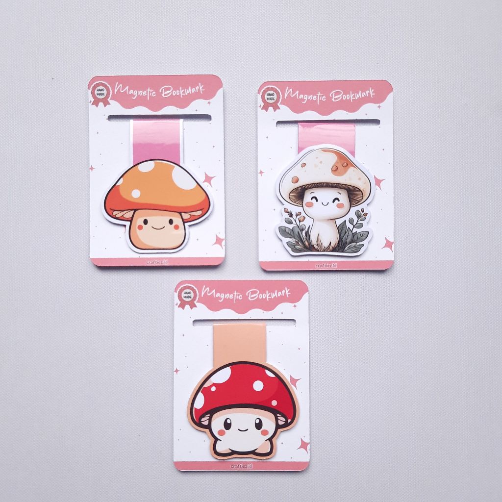 

Handmade Magnetic Bookmark Pembatas Buku Magnet Lucu Mushroom Series