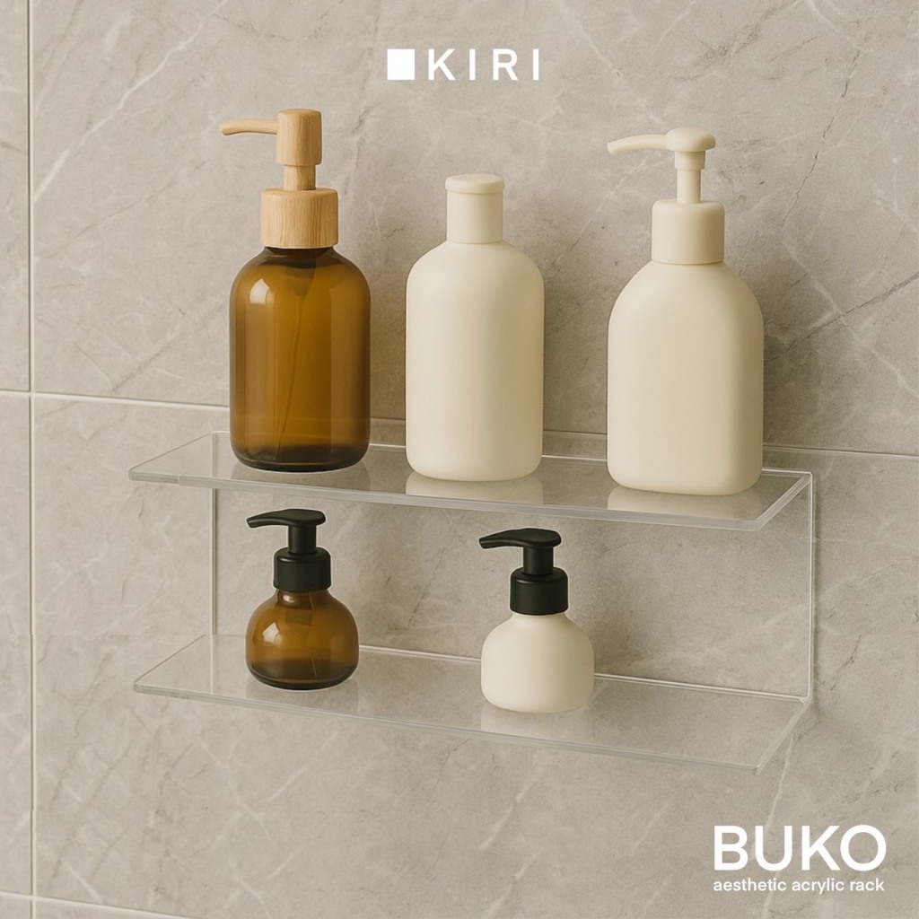 Rak Akrilik Kamar Mandi Tempel Dinding Estetik Pajangan Mainan Skincare Parfum Shower Transparan Ben