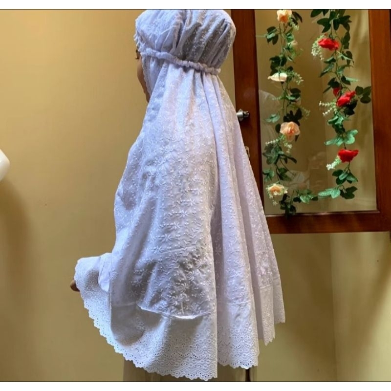 Bergo full bordir hitam putih random motif | perlengkapan haji dan umroh