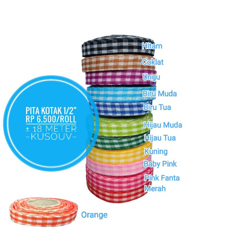 

Pita Kotak Kotak/Pita Polkadot/Pita Variasi 1 Inch dan 1/2 Inch