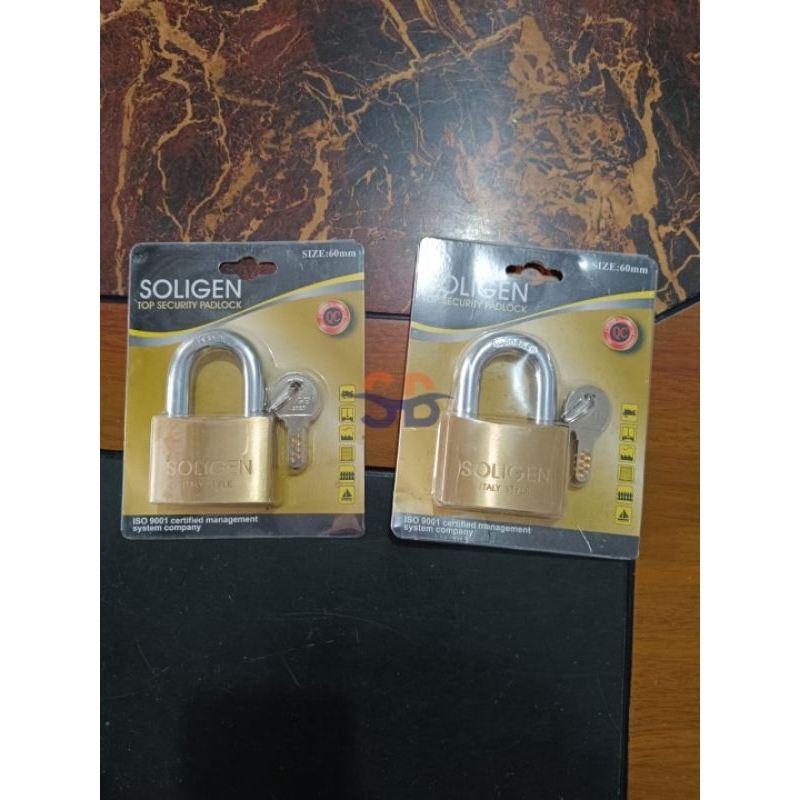 Gembok SOLIGEN 60MM / gembok soligen pendek kuningan / gembok pagar kunci komputer kuningan asli sol