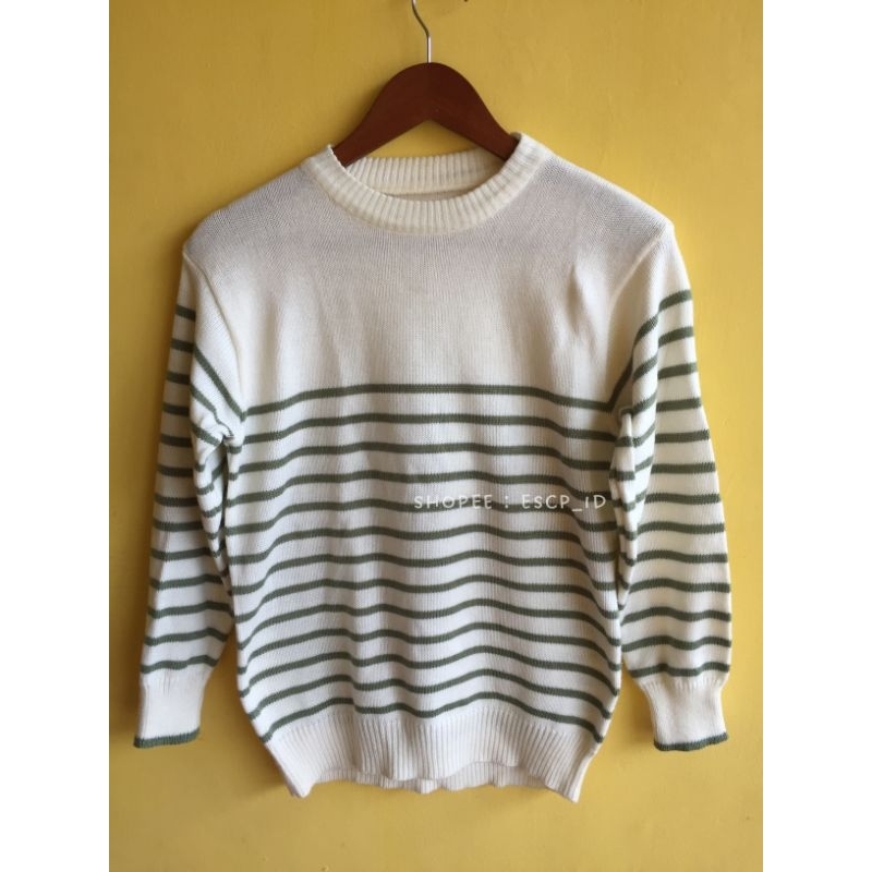 preloved] Sweater rajut / knit cardigan | Sage green white