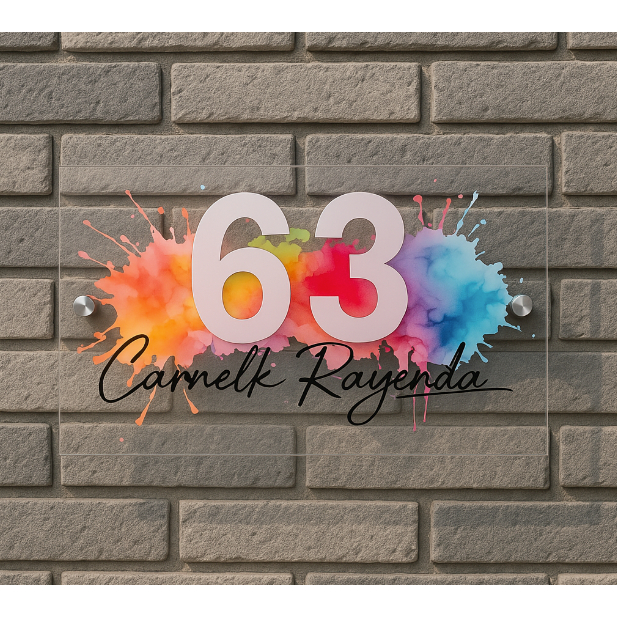 Nomor Rumah Akrilik Uv Print Flatbed Motif Rainbow